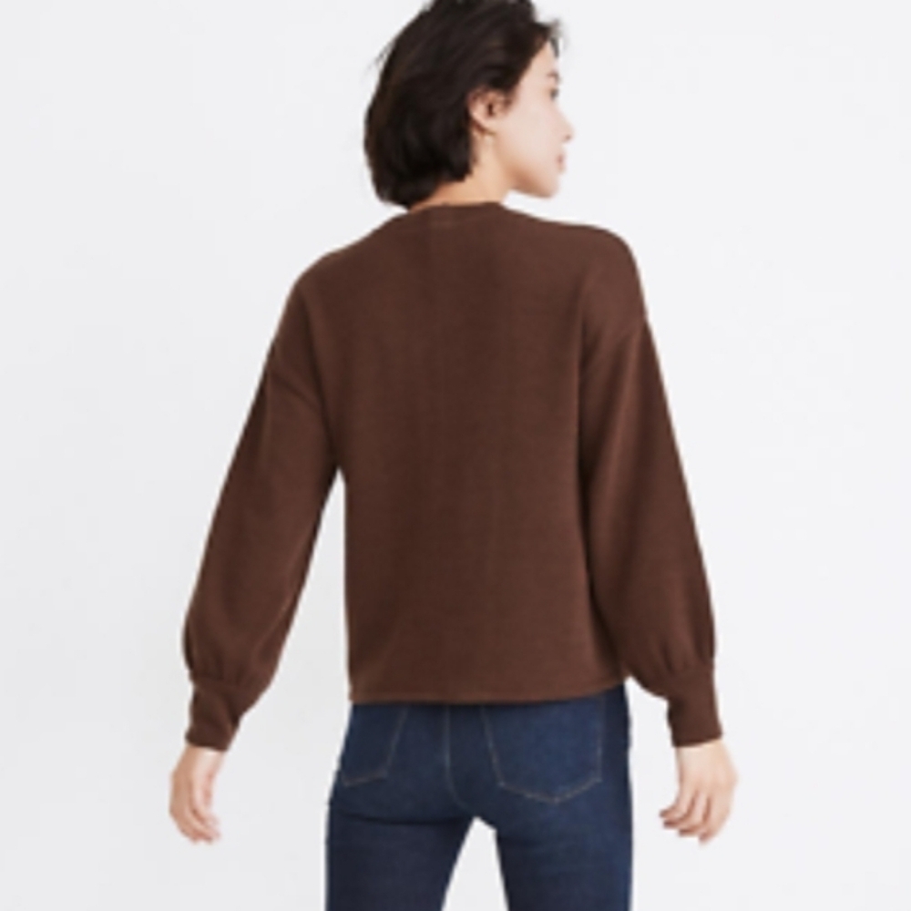 Madewell Brown Brushed Knit puff sleeve Sweater-y Feel Long Sleeve Sweater - Picture 3 of 3